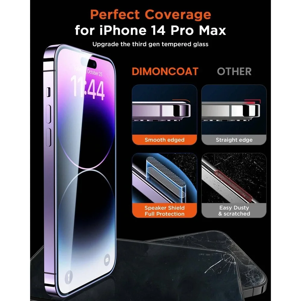 DIMONCOAT 4-PACK TOP 9H+ Glass for iPhone‎ 14 Pro Max Privacy Screen Protector